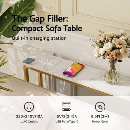 Artiss Console Table Entryway Hallway Display Desk Charging Station Marble Finish White & Gold