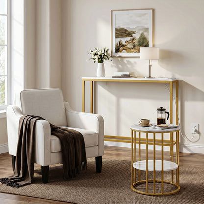 Artiss Console Table Entryway Hallway Display Desk Charging Station Marble Finish White & Gold