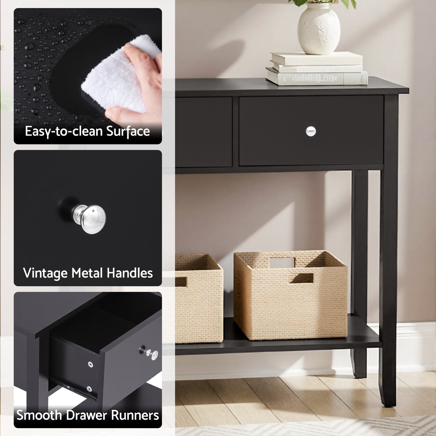 Artiss Console Table Hallway Sofa Entryway Entrance 3 Drawers 100CM Black