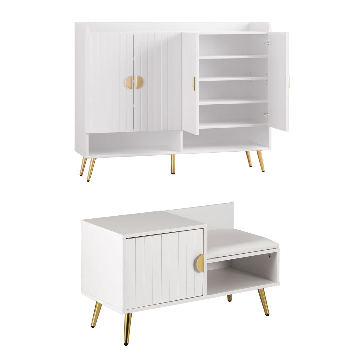 Artiss Shoe Cabinet Bench Set Adjustable Shelf Hallway Living Room White