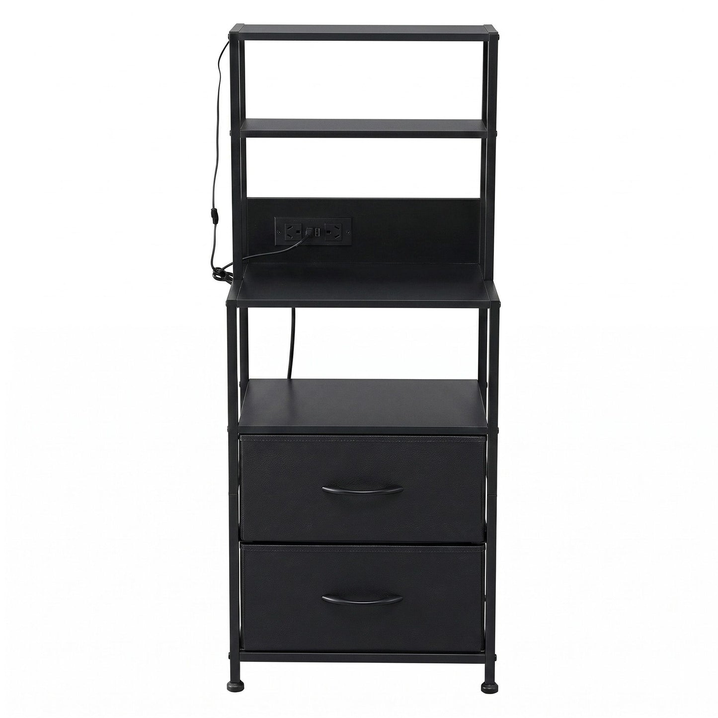 Artiss Bedside Table Tall Nightstand with Charging Station Drawers LED Black