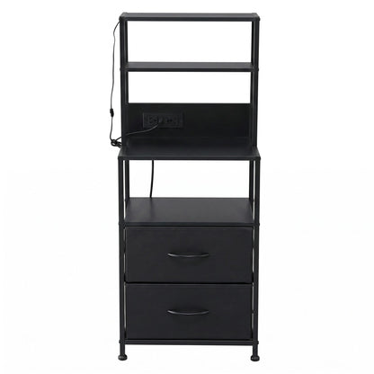 Artiss Bedside Table Tall Nightstand with Charging Station Drawers LED Black