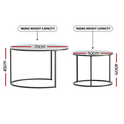 Artiss Nesting Coffee Table Set of 2 Marble Effect