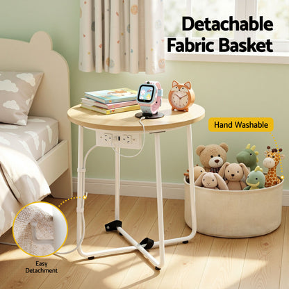 Artiss Round Coffee Table Side End Table Charging Station Storage Basket
