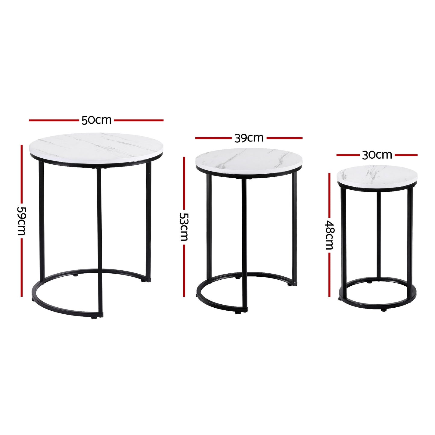 Artiss Nesting Coffee Table Set of 3 Round Stackable Side End Tables Marble Finish White