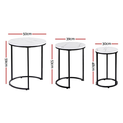 Artiss Nesting Coffee Table Set of 3 Round Stackable Side End Tables Marble Finish White