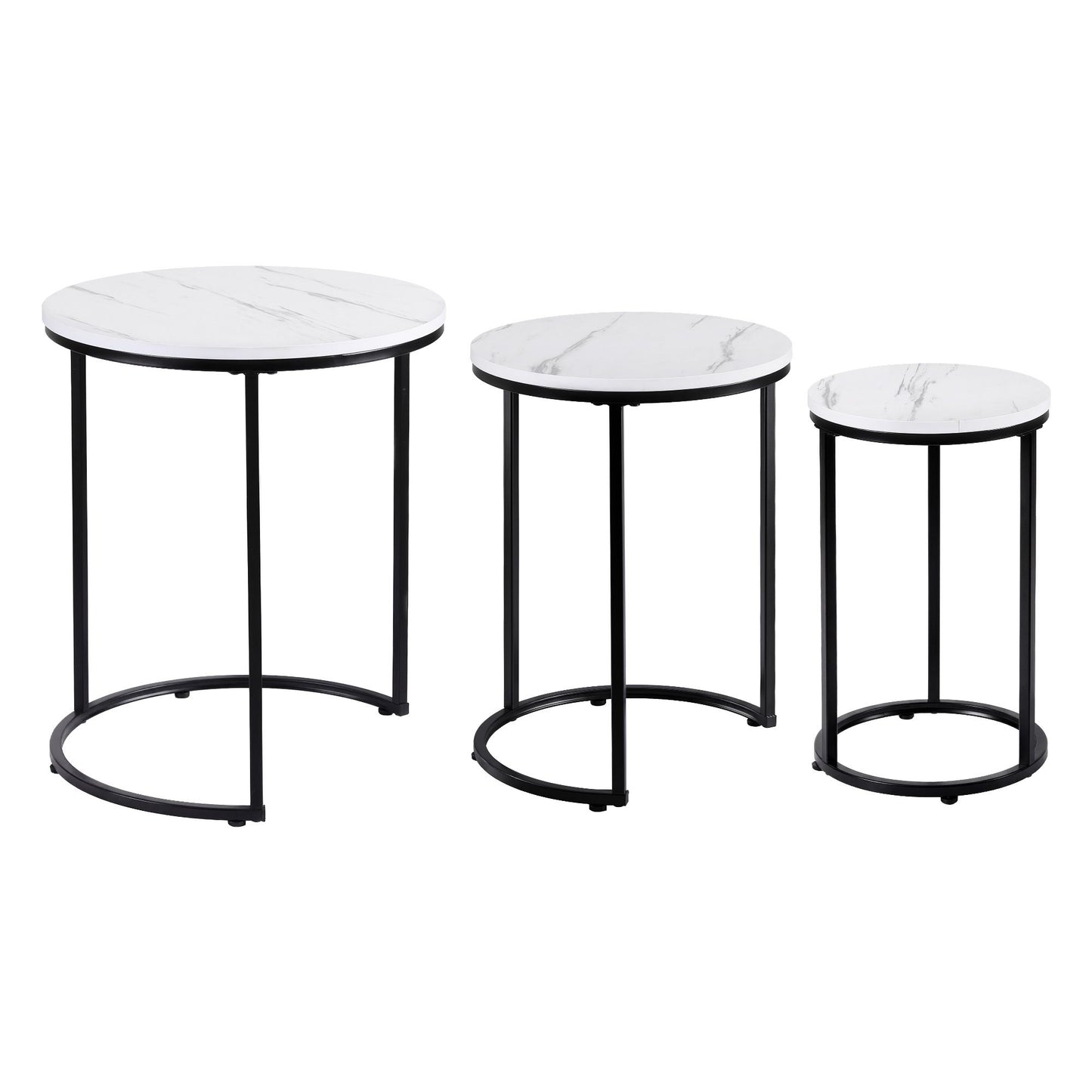 Artiss Nesting Coffee Table Set of 3 Round Stackable Side End Tables Marble Finish White