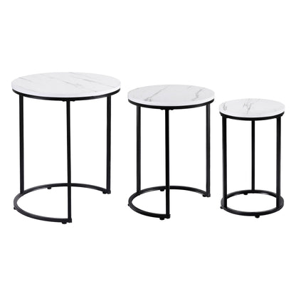 Artiss Nesting Coffee Table Set of 3 Round Stackable Side End Tables Marble Finish White