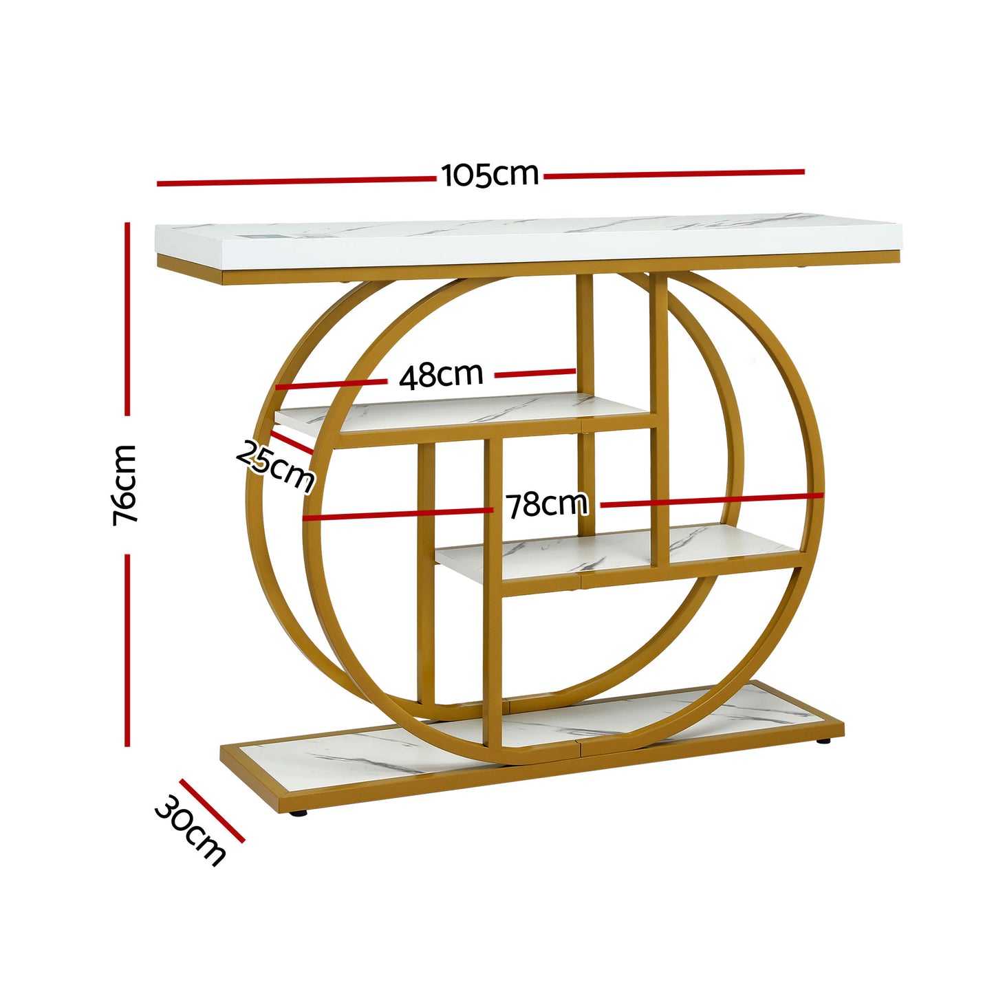 Artiss Console Table Marble Effect 4-Tier Shelves 105CM White&Gold