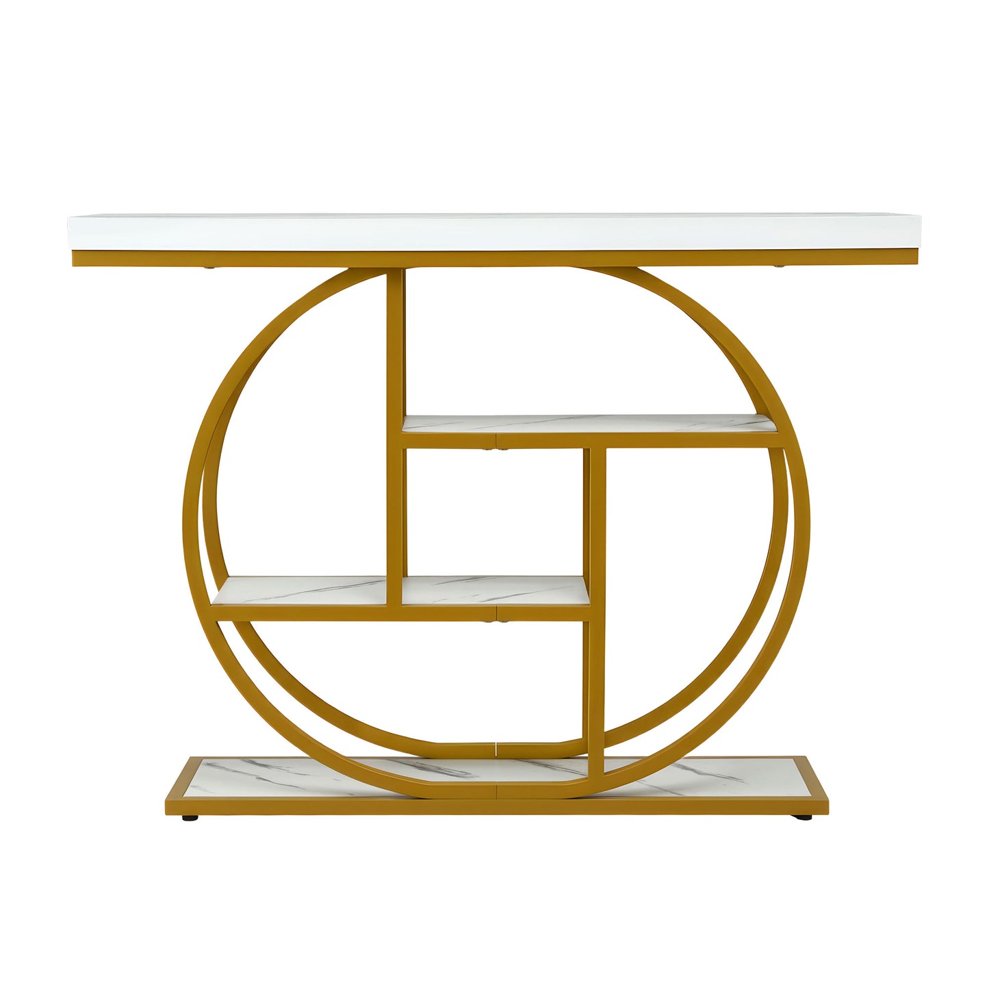 Artiss Console Table Marble Effect 4-Tier Shelves 105CM White&Gold