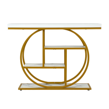 Artiss Console Table Marble Effect 4-Tier Shelves 105CM White&Gold