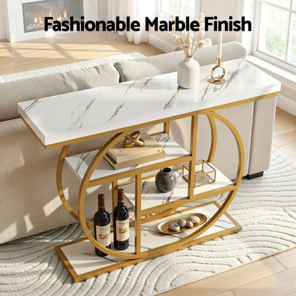 Artiss Console Table Marble Effect 4-Tier Shelves 105CM White&Gold