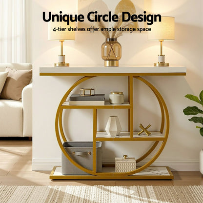 Artiss Console Table Marble Effect 4-Tier Shelves 105CM White&Gold