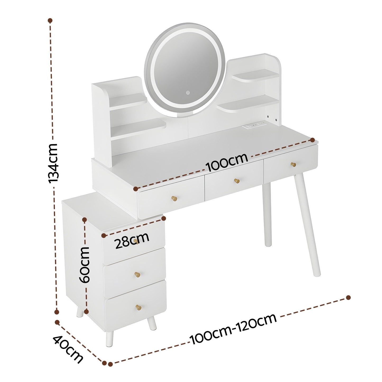 Artiss Dressing Table Vanity Desk LED Charging Station White