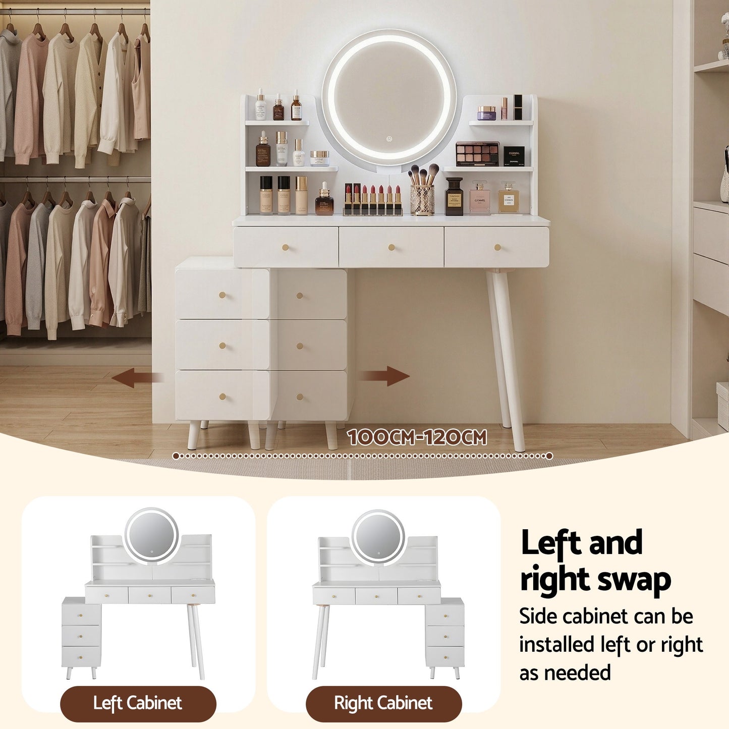 Artiss Dressing Table Vanity Desk LED Charging Station White