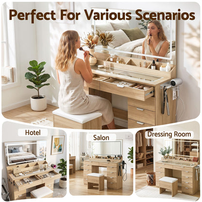 Artiss Dressing Table Makeup Vanity Desk Large LED Mirror 10 Drawers Power Outlet Hair Dryer Holder Hook Wood