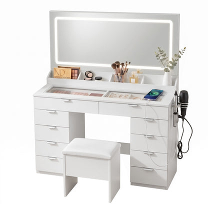 Artiss Dressing Table Makeup Vanity Desk Large LED Mirror 10 Drawers Power Outlet Hair Dryer Holder Hook White