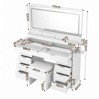 Artiss Dressing Table Makeup Vanity Desk Large LED Mirror 10 Drawers Power Outlet Hair Dryer Holder Hook White