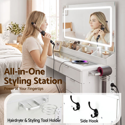 Artiss Dressing Table Makeup Vanity Desk Large LED Mirror 10 Drawers Power Outlet Hair Dryer Holder Hook White