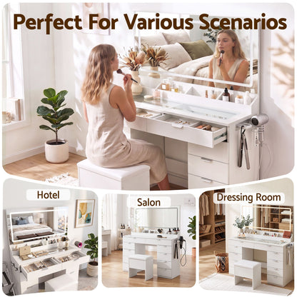Artiss Dressing Table Makeup Vanity Desk Large LED Mirror 10 Drawers Power Outlet Hair Dryer Holder Hook White