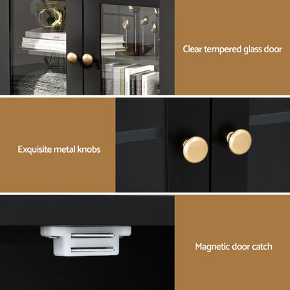 Artiss Buffet Sideboard Storage Cabinet Kitchen Cupboard Clear Door Drawer Black