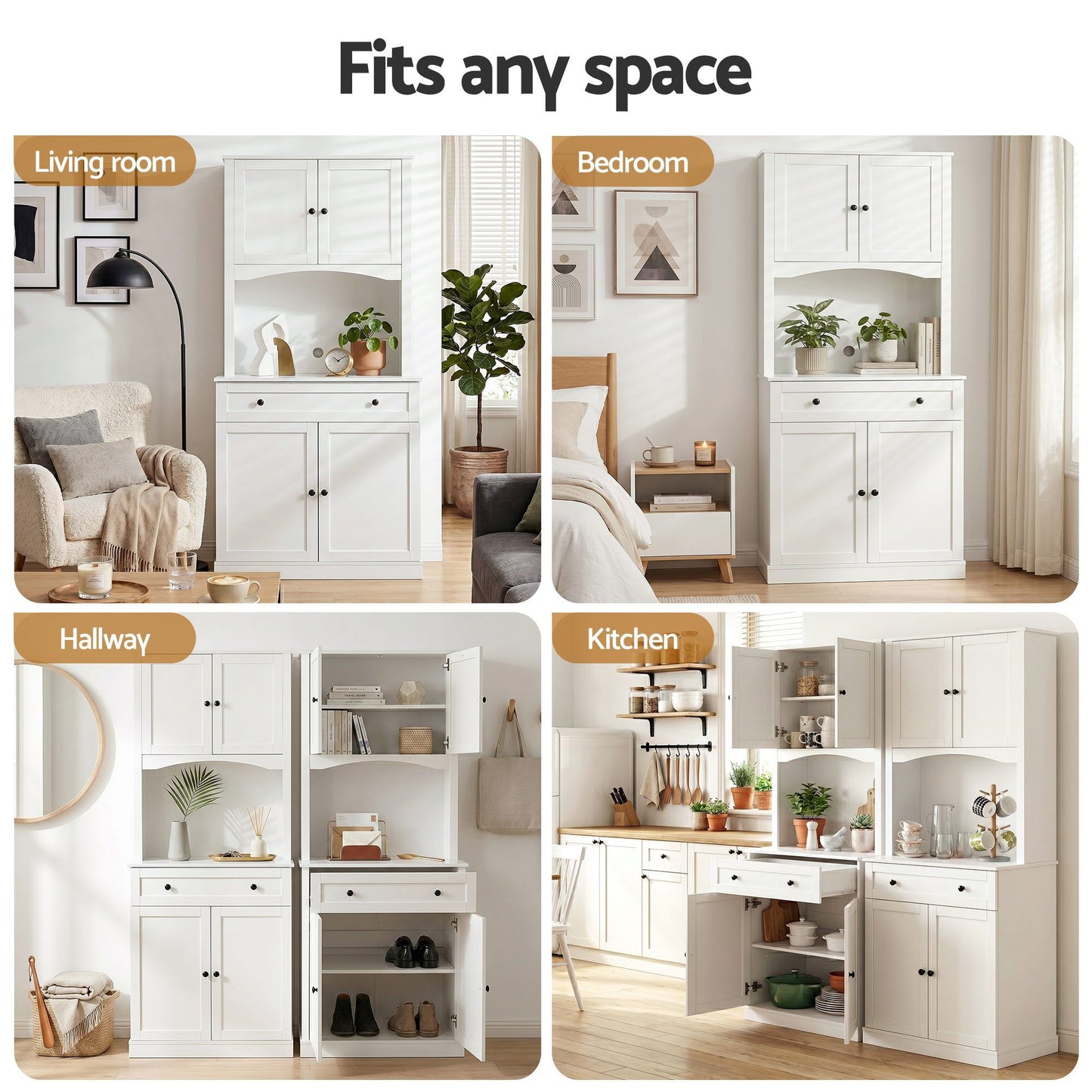 Artiss Buffet Sideboard Hutch Cabinet - BEINI White