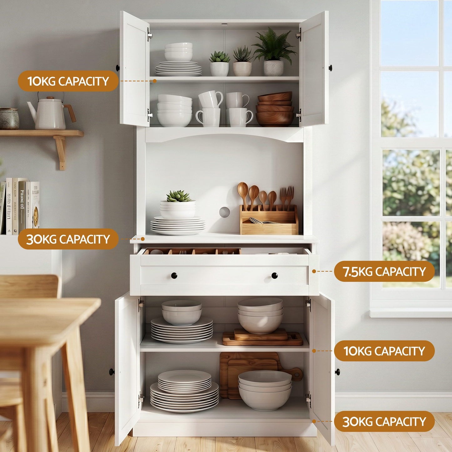 Artiss 2x Buffet Sideboard Hutch Pantry Cabinet Kitchen Storage BEINI White