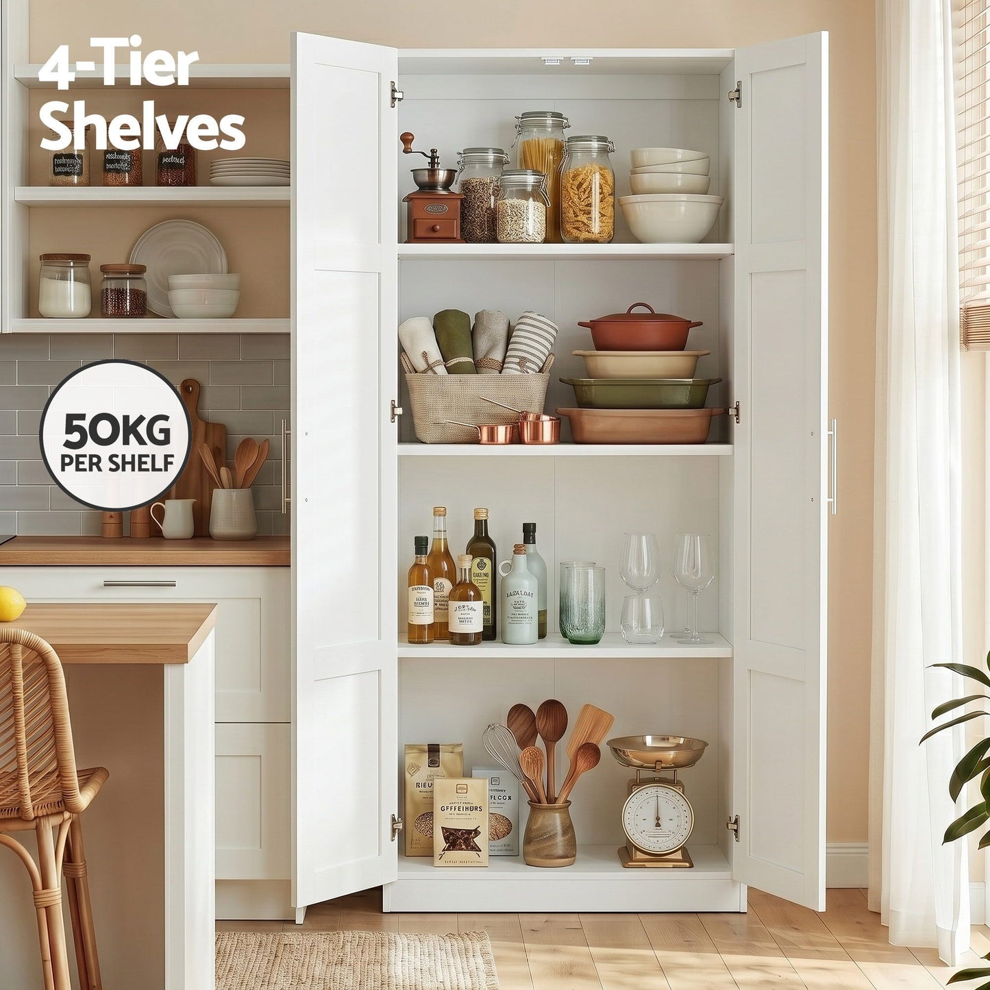 Artiss 2x Buffet Sideboard Cabinet Pantry Hutch Kitchen Storage Organiser White