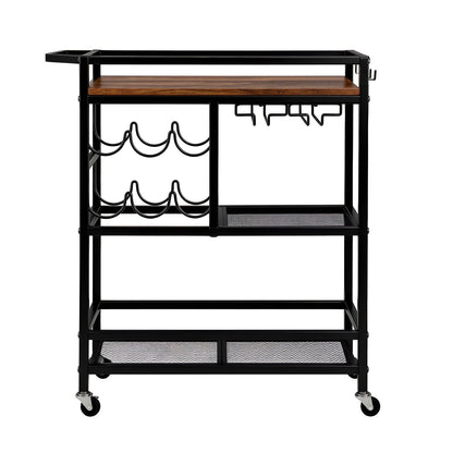 Artiss Bar Cart Drinks Trolley Serving Wine Rack Glass Holder 3 Hooks 72cm Black