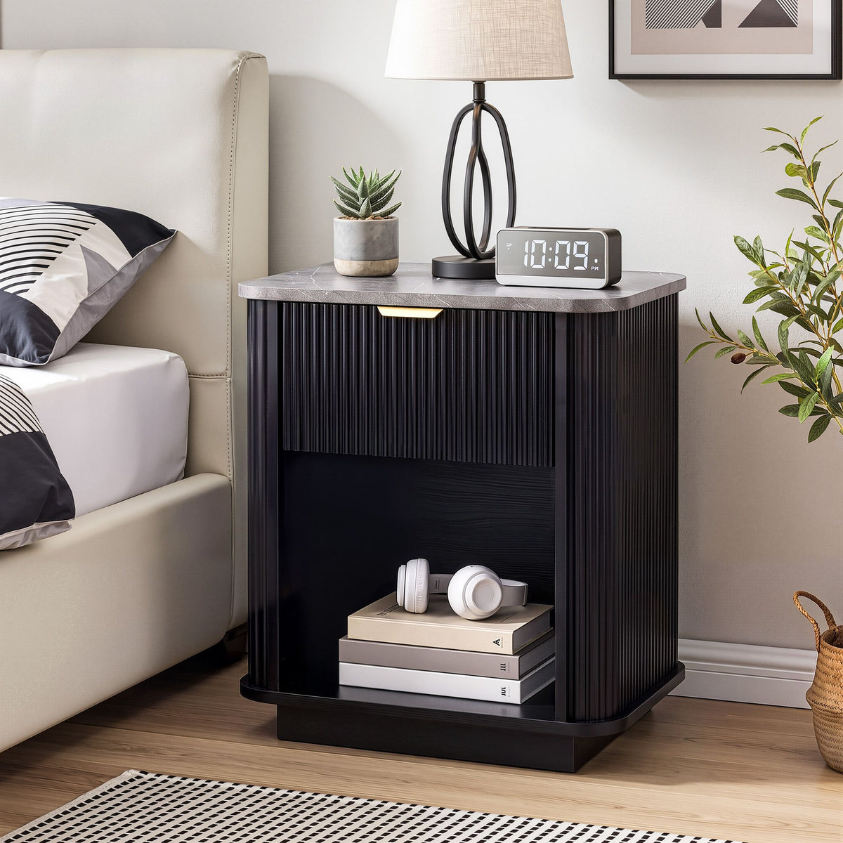Artiss Bedside Table with 1 Drawer Side Table Black Nightstand