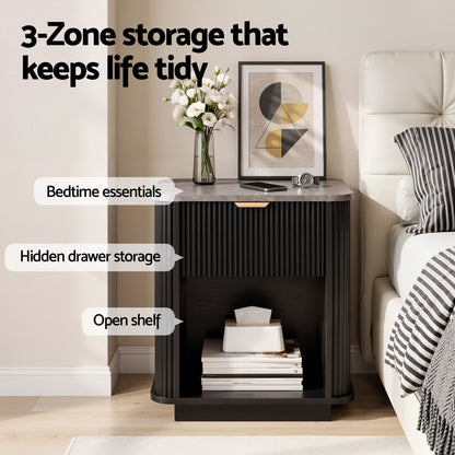 Artiss Bedside Table with 1 Drawer Side Table Black Nightstand