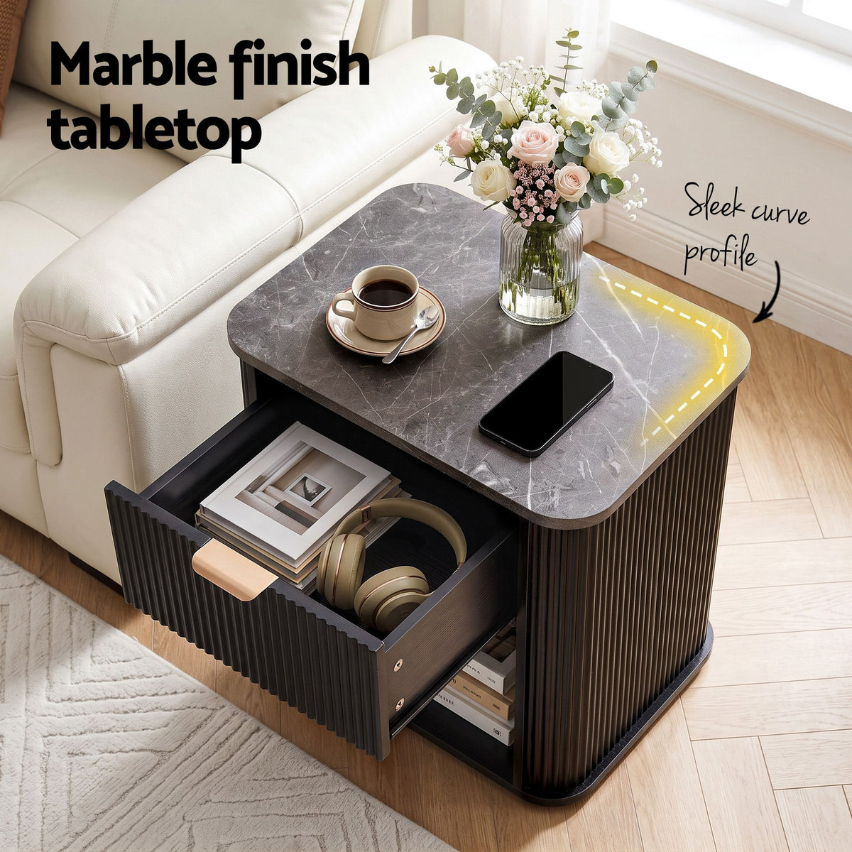 Artiss Bedside Table with 1 Drawer Side Table Black Nightstand