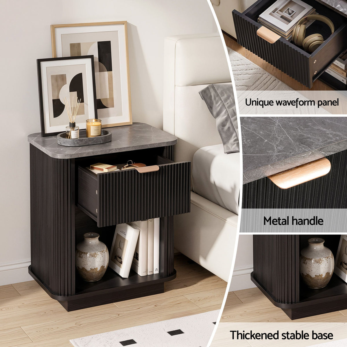 Artiss Bedside Table with 1 Drawer Side Table Black Nightstand