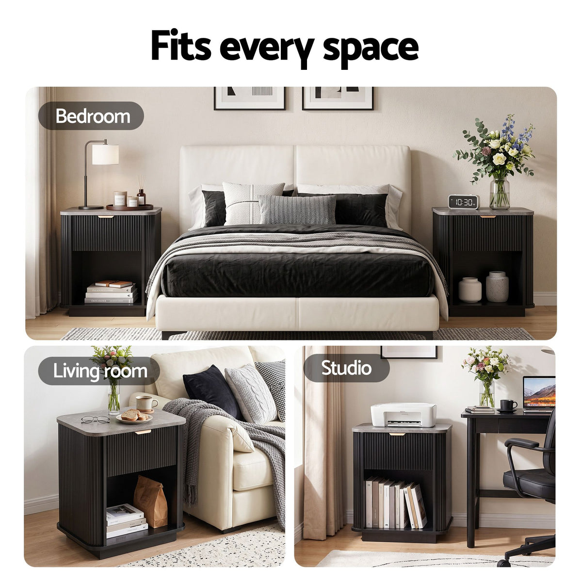 Artiss Bedside Table with 1 Drawer Side Table Black Nightstand