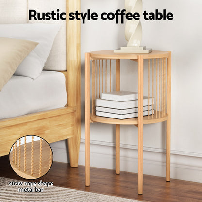 Artiss Coffee Table 2-Tier Round Wood