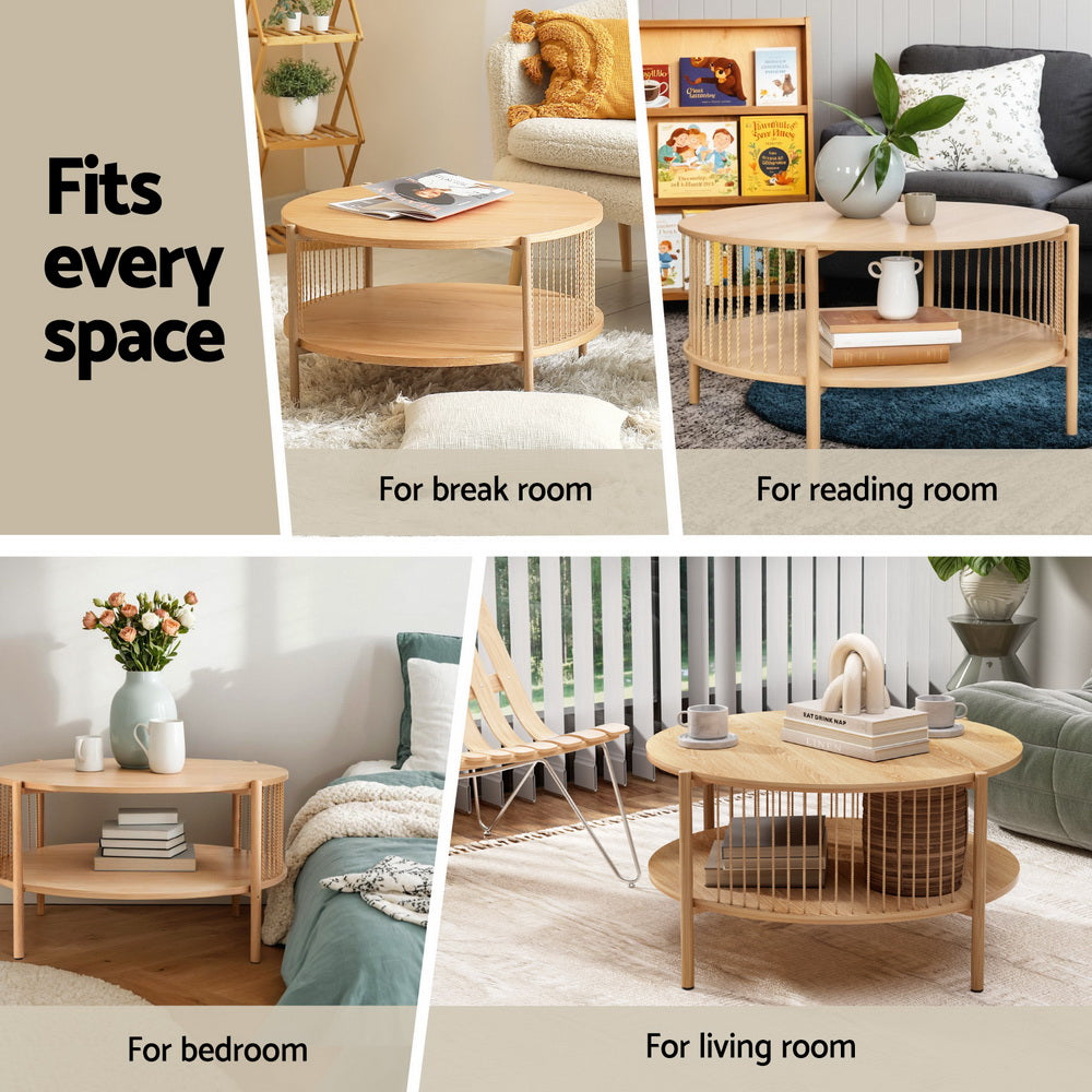 Artiss Coffee Table 2-Tier Round Wood