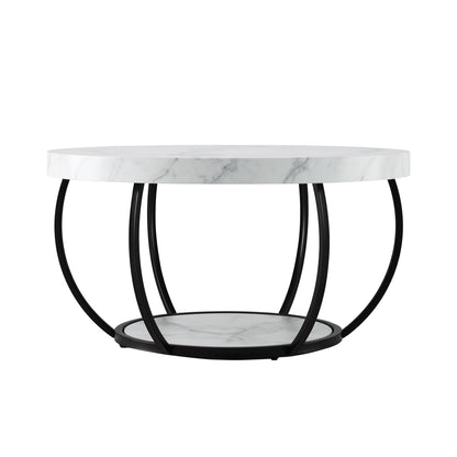 Artiss Coffee Table 2-Tier Marble Finish Round White&Black