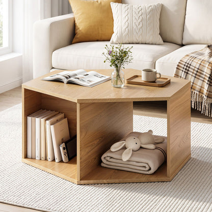 Artiss Coffee Table Hexagonal Center Table with Open Storage 2-Way Display Side Table Wood