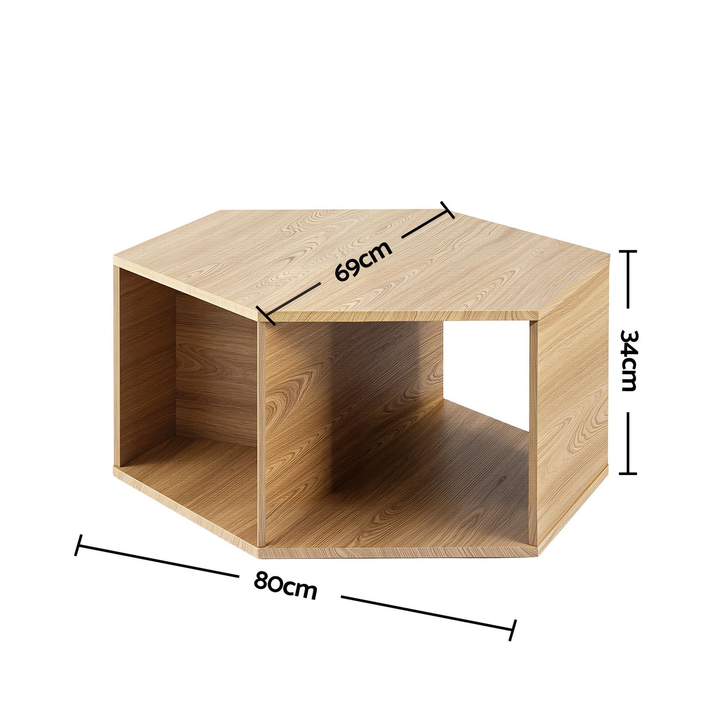 Artiss Coffee Table Hexagonal Center Table with Open Storage 2-Way Display Side Table Wood