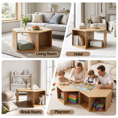 Artiss Coffee Table Hexagonal Center Table with Open Storage 2-Way Display Side Table Wood