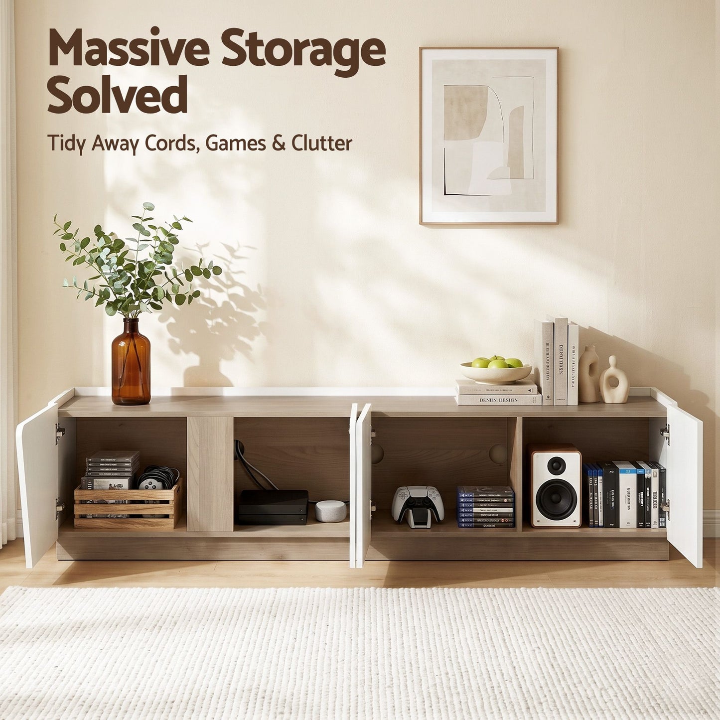 Artiss 180cm TV Unit Storage Cabinet Living Room Grayish white & Walnut