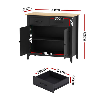 Artiss Buffet Sideboard Cabinet Kitchen Storage Cupboard Pantry 2 Drawers Black