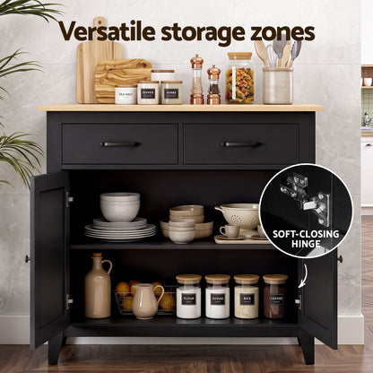 Artiss Buffet Sideboard Cabinet Kitchen Storage Cupboard Pantry 2 Drawers Black