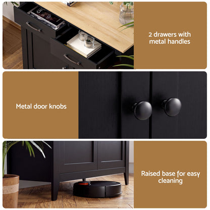 Artiss Buffet Sideboard Cabinet Kitchen Storage Cupboard Pantry 2 Drawers Black