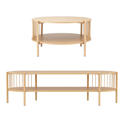 Artiss TV Unit & Coffee Table Set Storage Shelf Pine