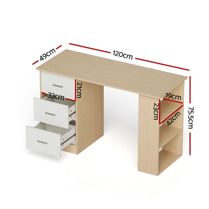 Artiss Computer Desk Drawer Shelf Oak White 120CM