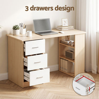 Artiss Computer Desk Drawer Shelf Oak White 120CM