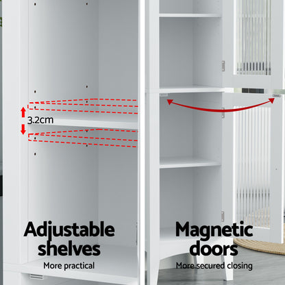 Artiss 2X Bathroom Storage Cabinet 160cm Tall Slim Floor Cupboard Toilet Glass Door White