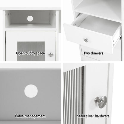 Artiss Office Desk and Chair Set L Shape Computer Desk 150cm with Storage Cabinet & Drawers, Ergonomic PU Leather Office Chair, White Home Office Furniture