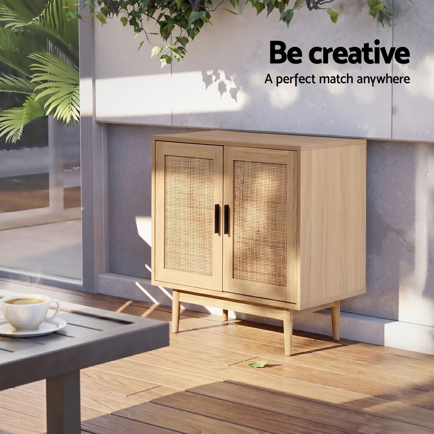 Artiss 2x Buffet Sideboard Cabinet Rattan Cupboard 2 Doors Storage Pantry BRIONY